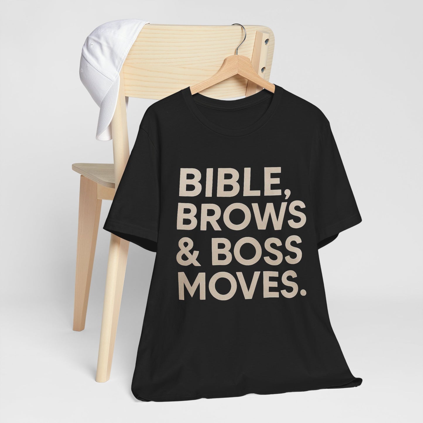 Bible, Brows & Boss Moves Unisex Tee - Inspirational Shirt for Faith, Empowerment, Women’s Gift, Church Events, Casual Wear