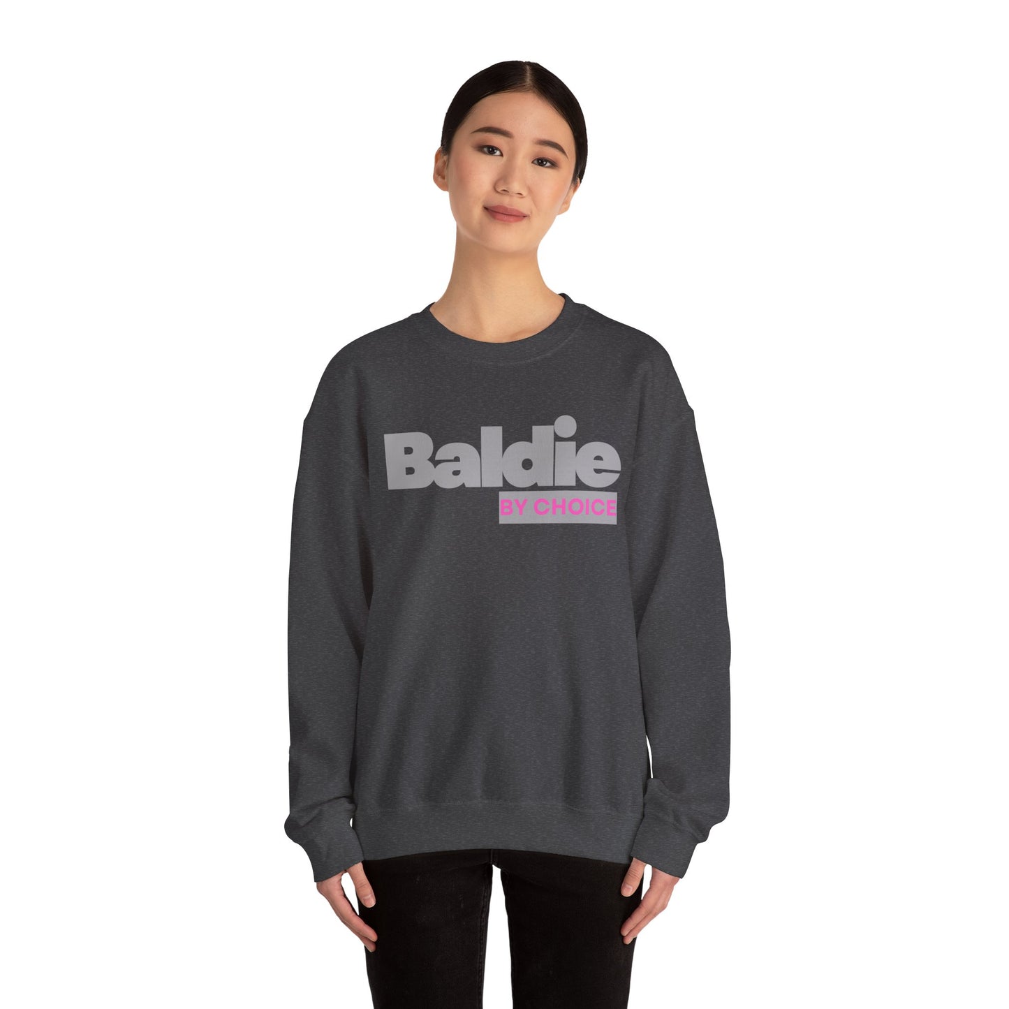 Baldie by Choice Sweatshirt | Bold Typography, Pink Accent