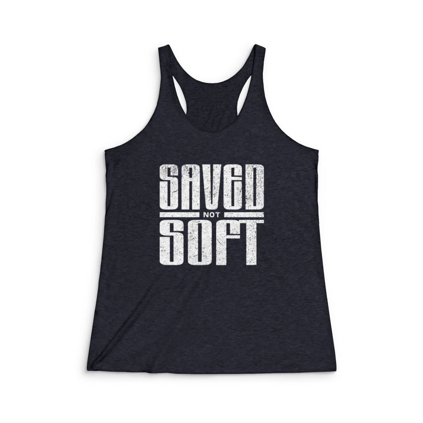 Saved Not Soft Racerback Tank - Women's Workout Top, Casual Exercise Shirt, Gym Apparel, Summer Activewear, Inspirational Tees