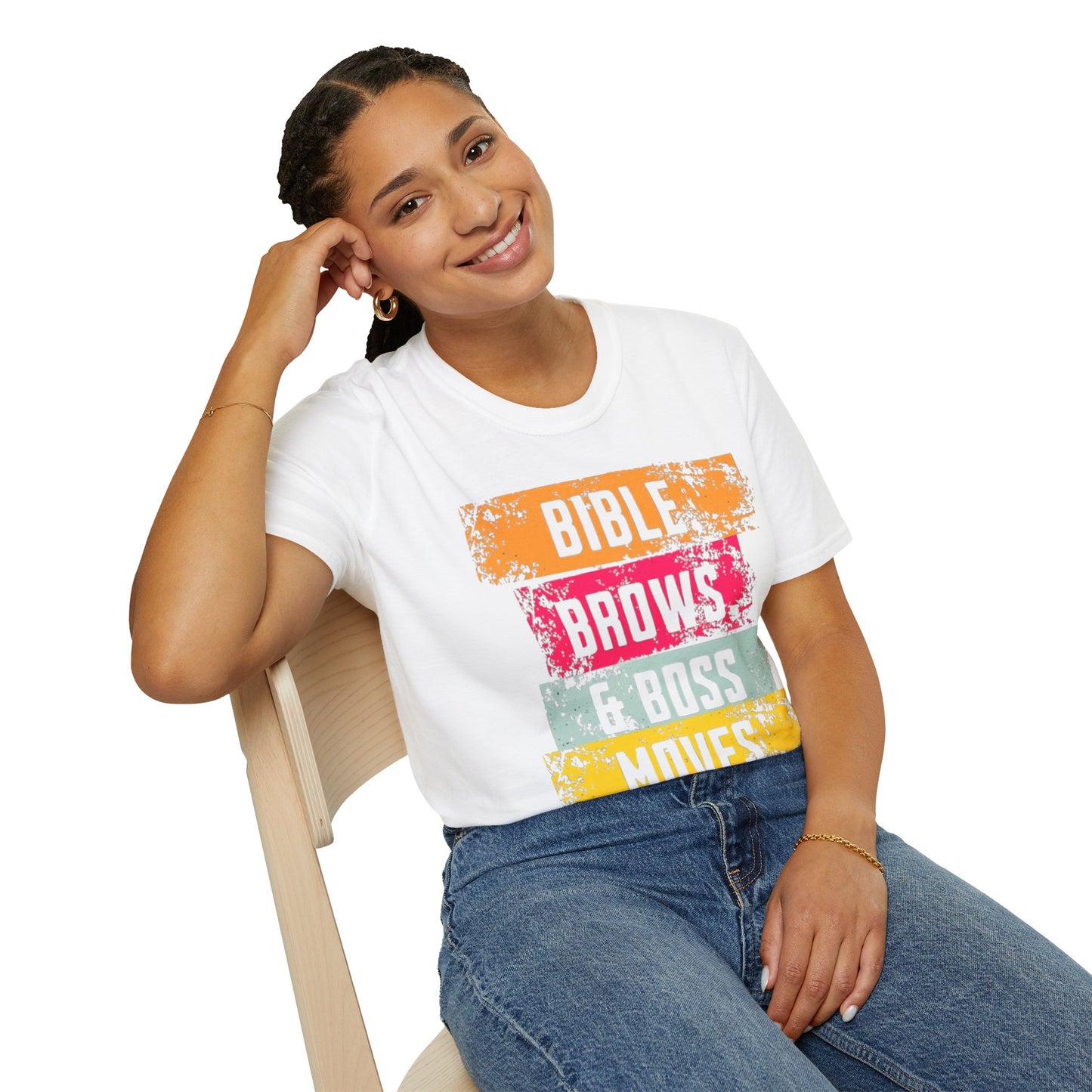 Inspirational Unisex Softstyle T-Shirt - Bible Brows & Boss Moves