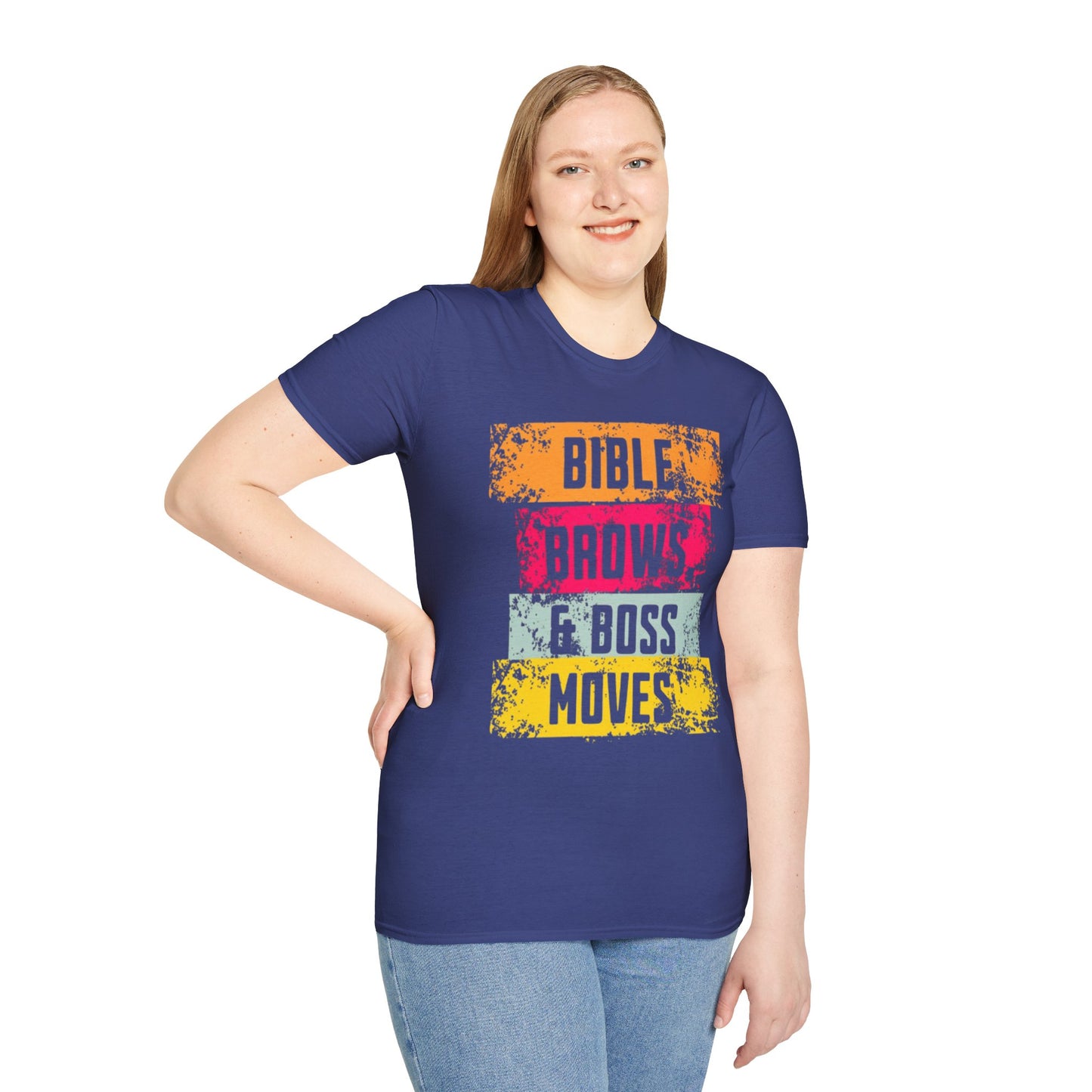 Inspirational Unisex Softstyle T-Shirt - Bible Brows & Boss Moves