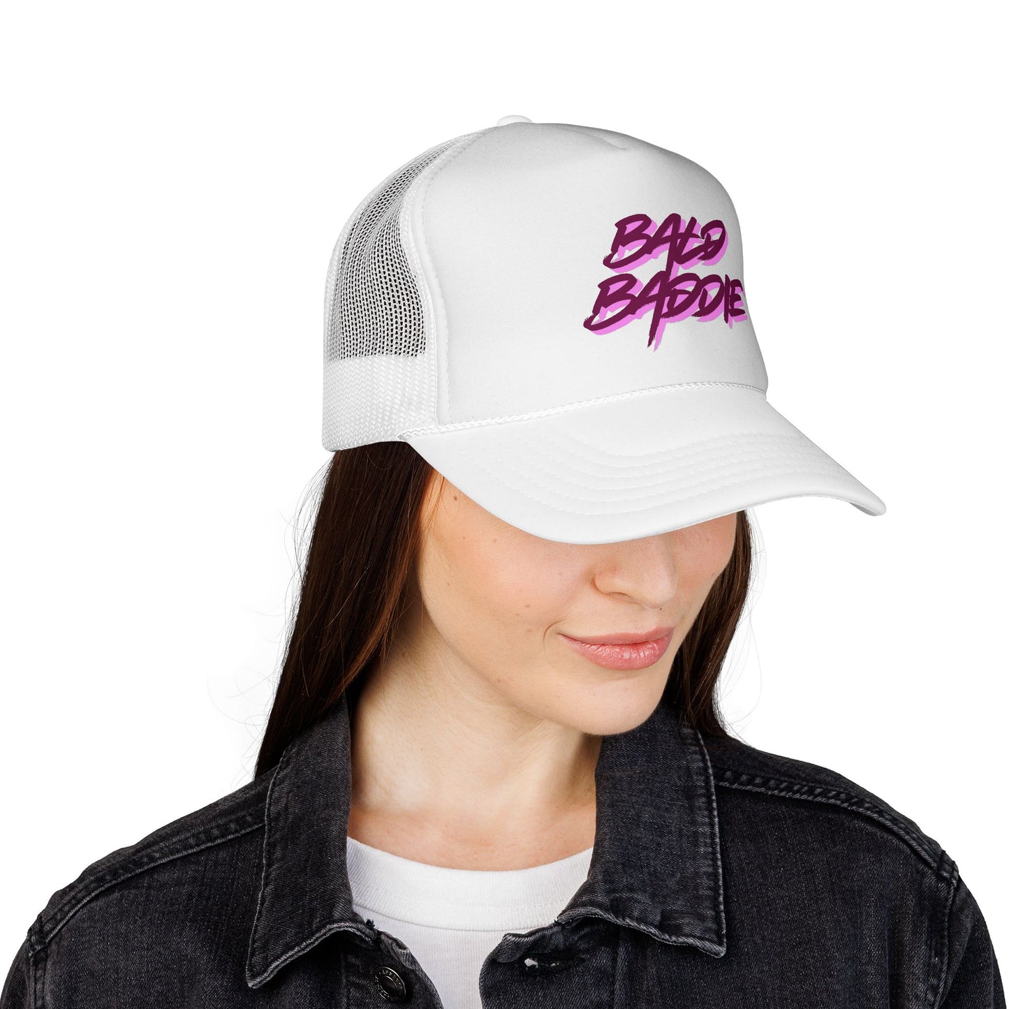 Bad Baddie Trucker Cap | Retro Pink Script Mesh Hat
