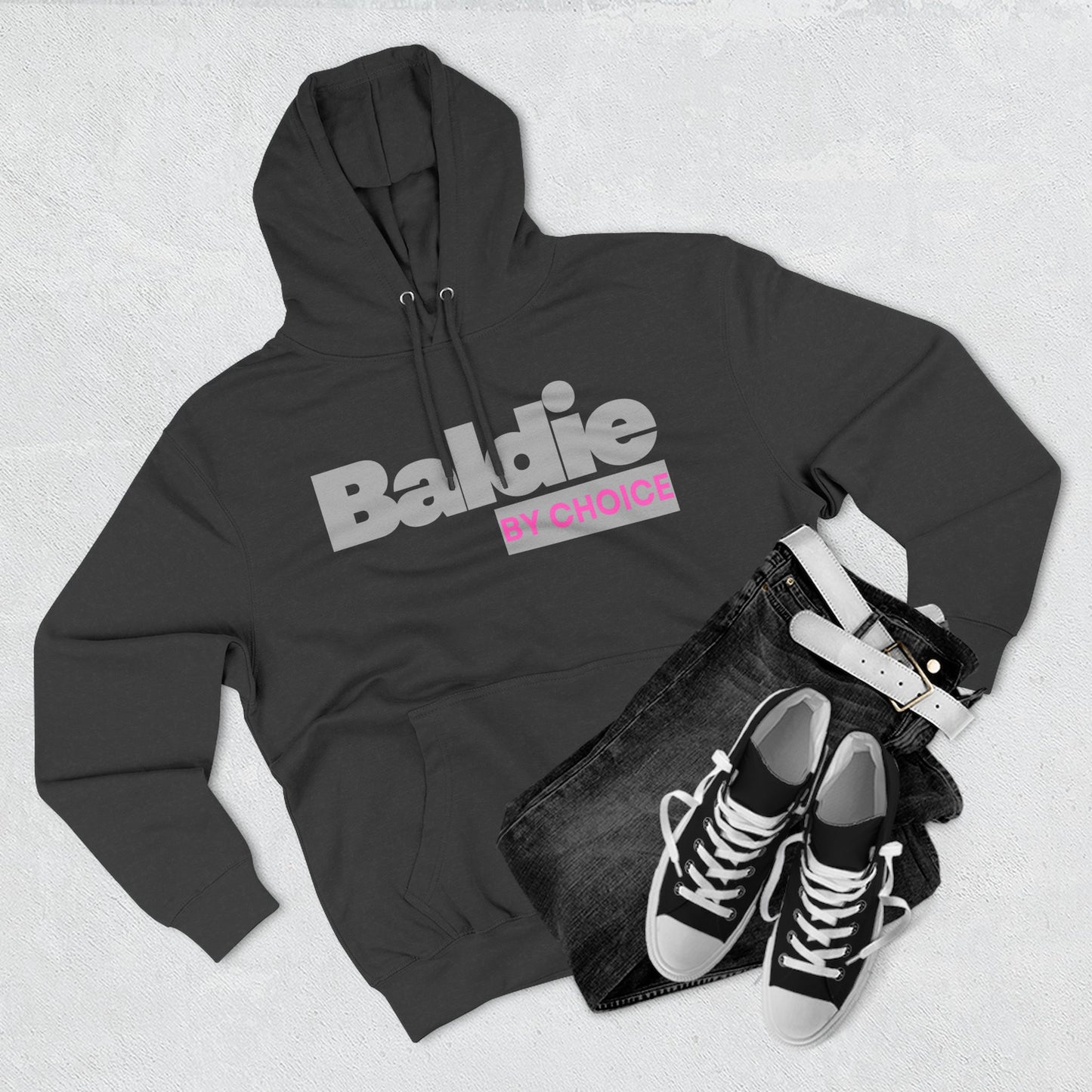 Baldie by Choice Hoodie — Bold Grey & Pink Statement Fleece Hoodie
