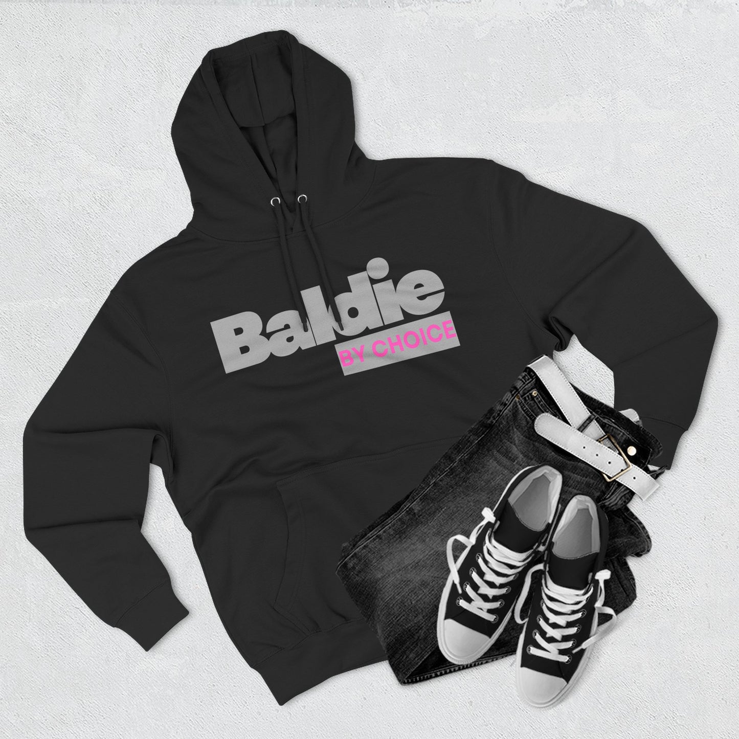 Baldie by Choice Hoodie Bold Grey  Pink Statement Fleece Hoodie