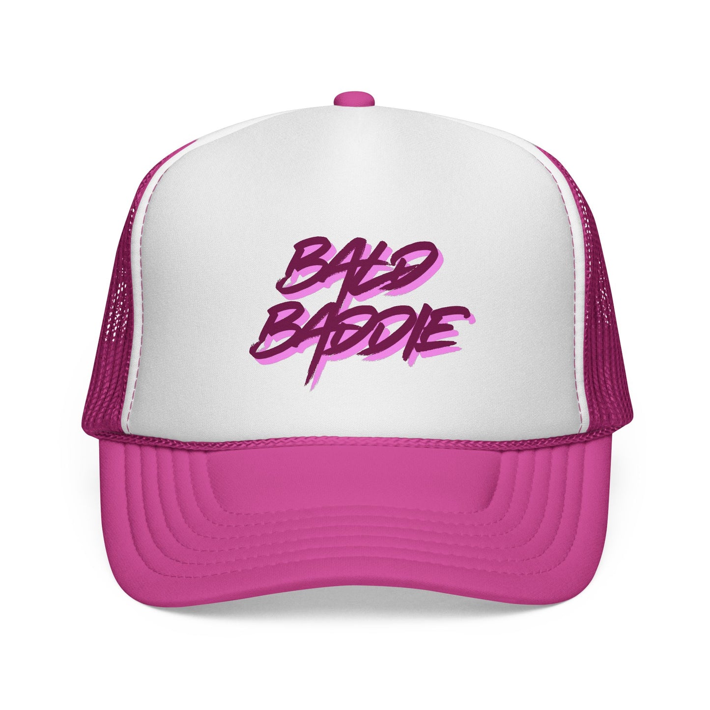 Bad Baddie Trucker Cap | Retro Pink Script Mesh Hat