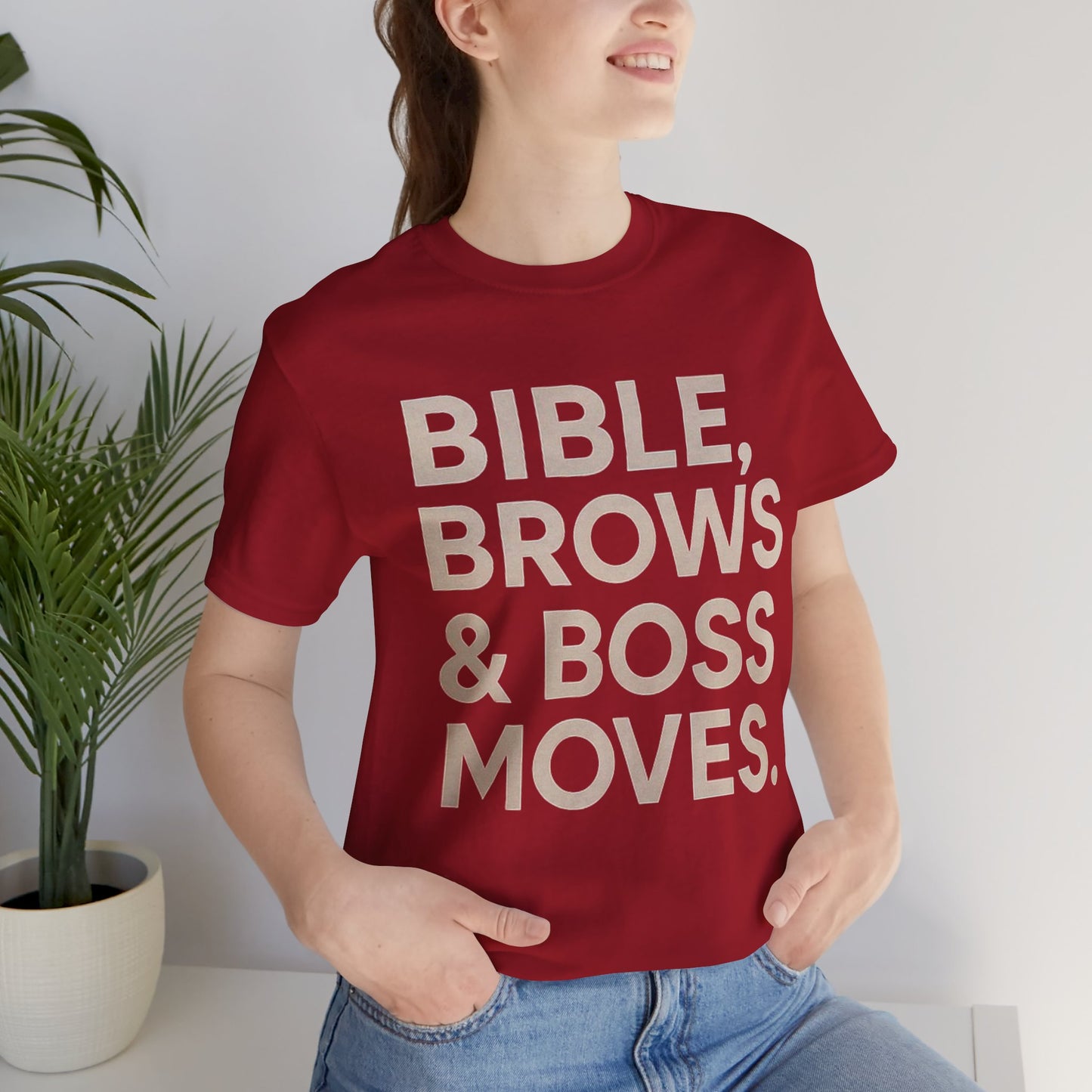 Bible, Brows & Boss Moves Unisex Tee - Inspirational Shirt for Faith, Empowerment, Women’s Gift, Church Events, Casual Wear