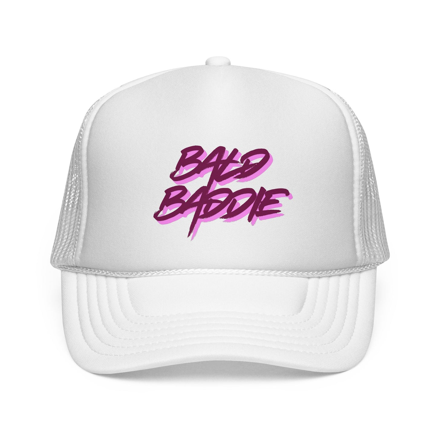 Bad Baddie Trucker Cap | Retro Pink Script Mesh Hat