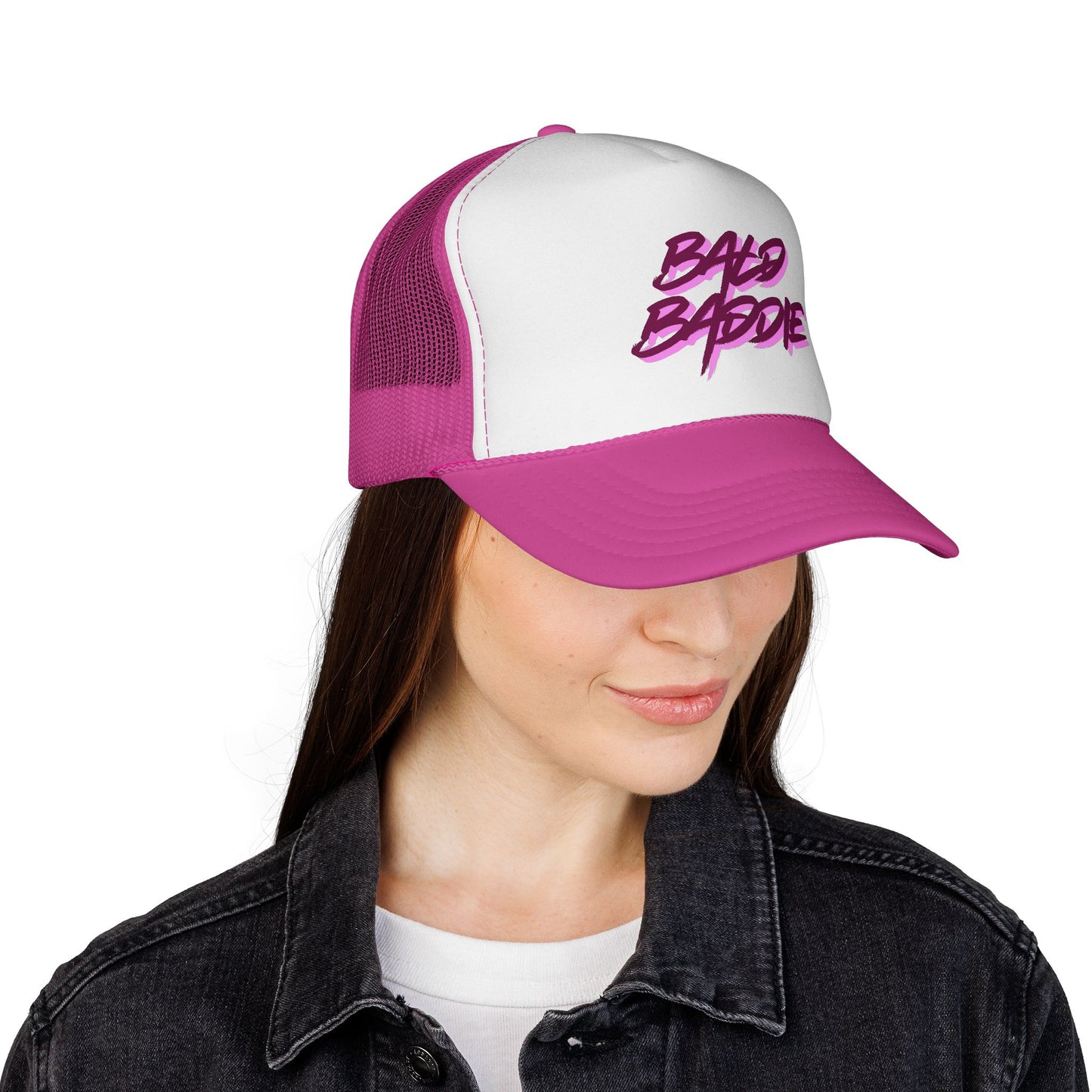 Bad Baddie Trucker Cap | Retro Pink Script Mesh Hat