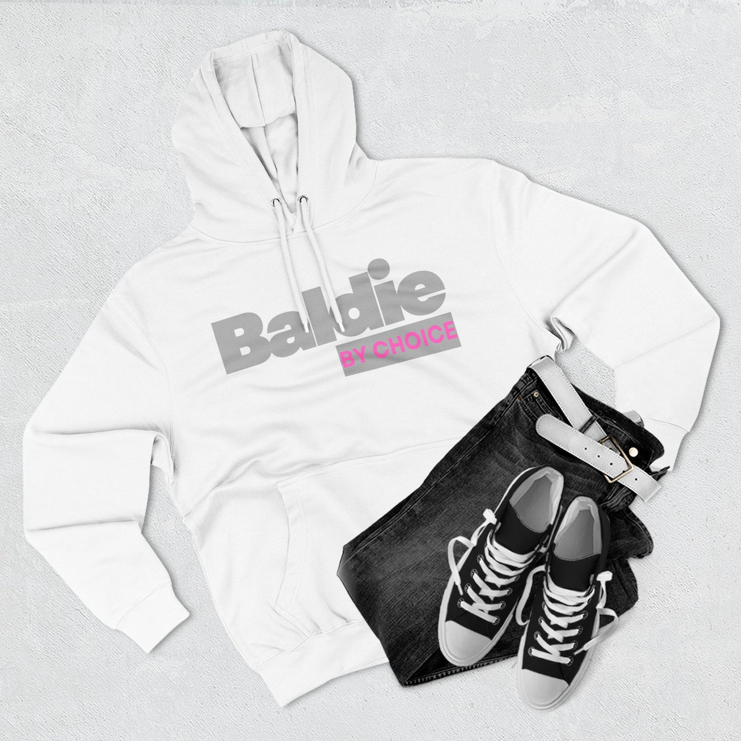 Baldie by Choice Hoodie Bold Grey  Pink Statement Fleece Hoodie
