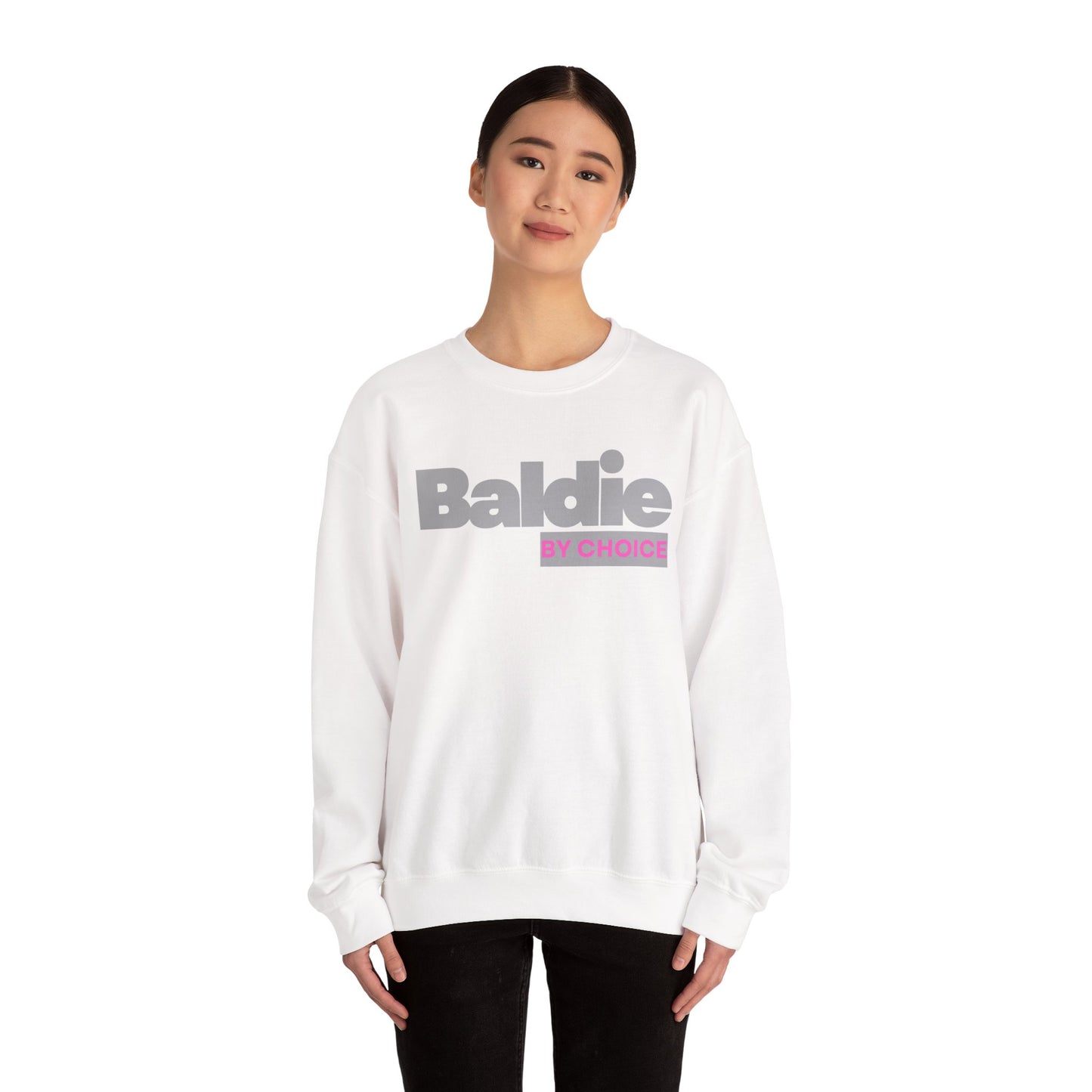 Baldie by Choice Sweatshirt | Bold Typography, Pink Accent