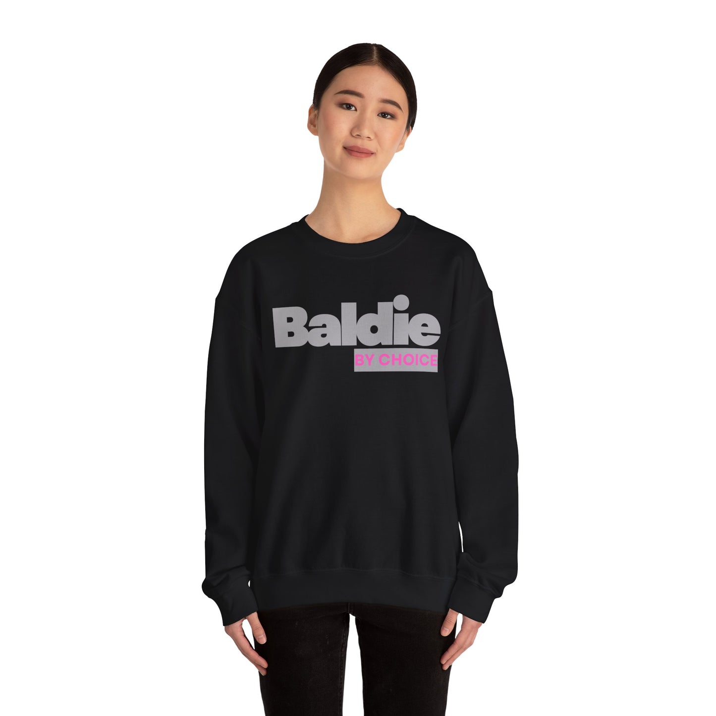 Baldie by Choice Sweatshirt | Bold Typography, Pink Accent