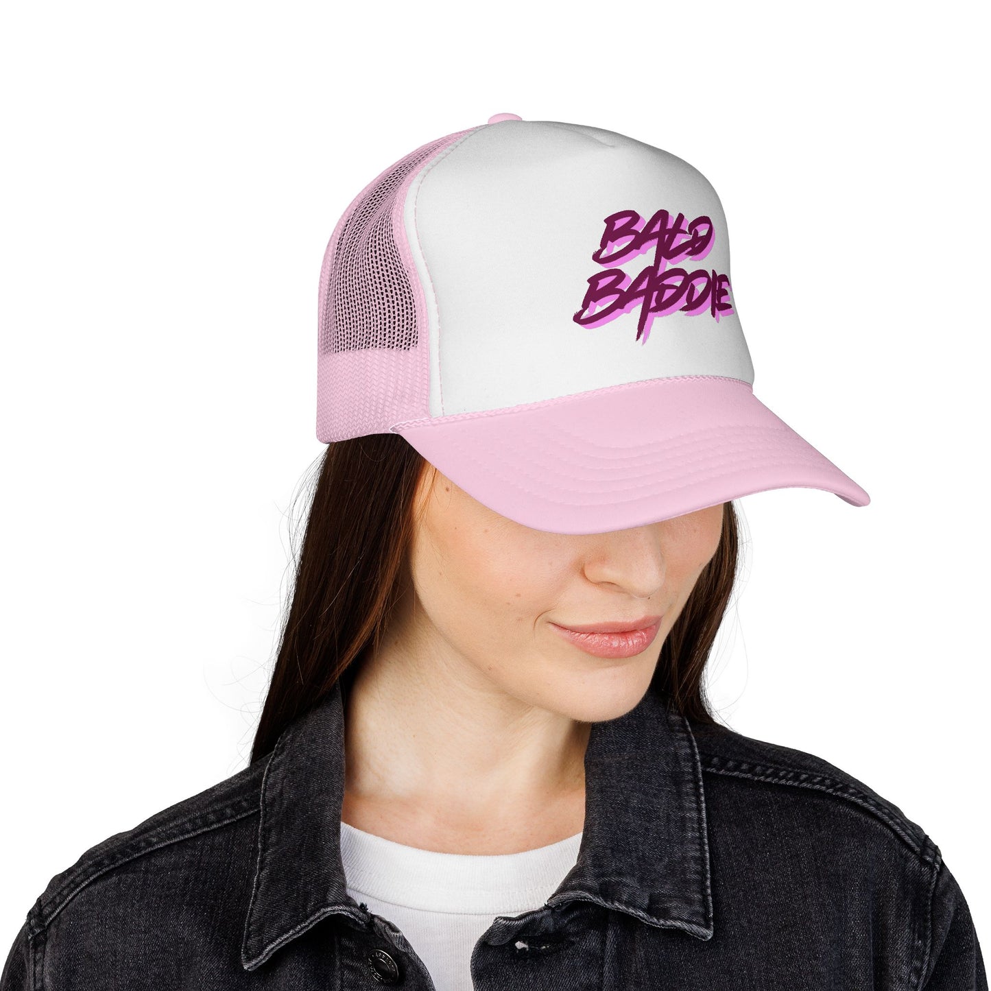 Bad Baddie Trucker Cap | Retro Pink Script Mesh Hat