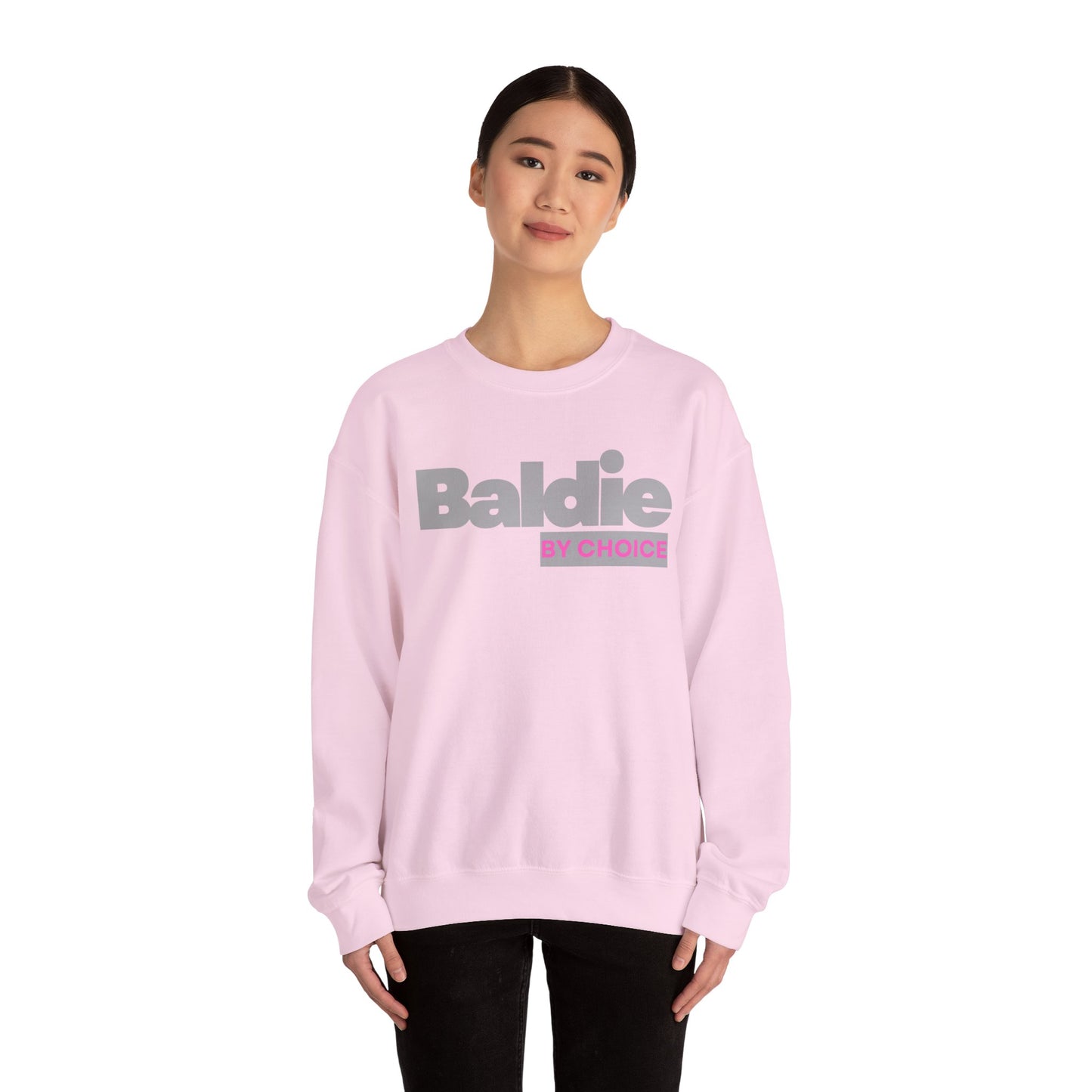 Baldie by Choice Sweatshirt | Bold Typography, Pink Accent