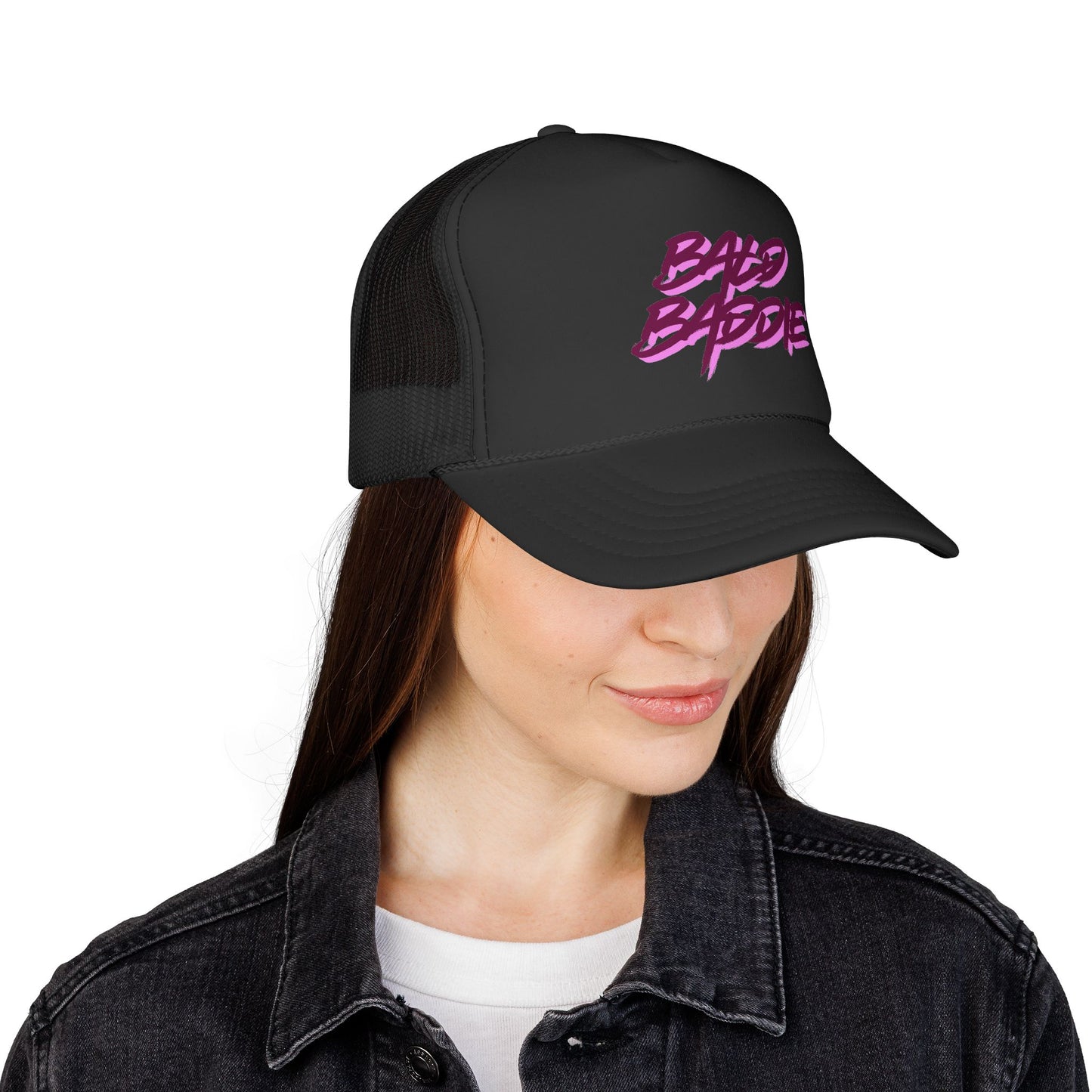 Bad Baddie Trucker Cap | Retro Pink Script Mesh Hat