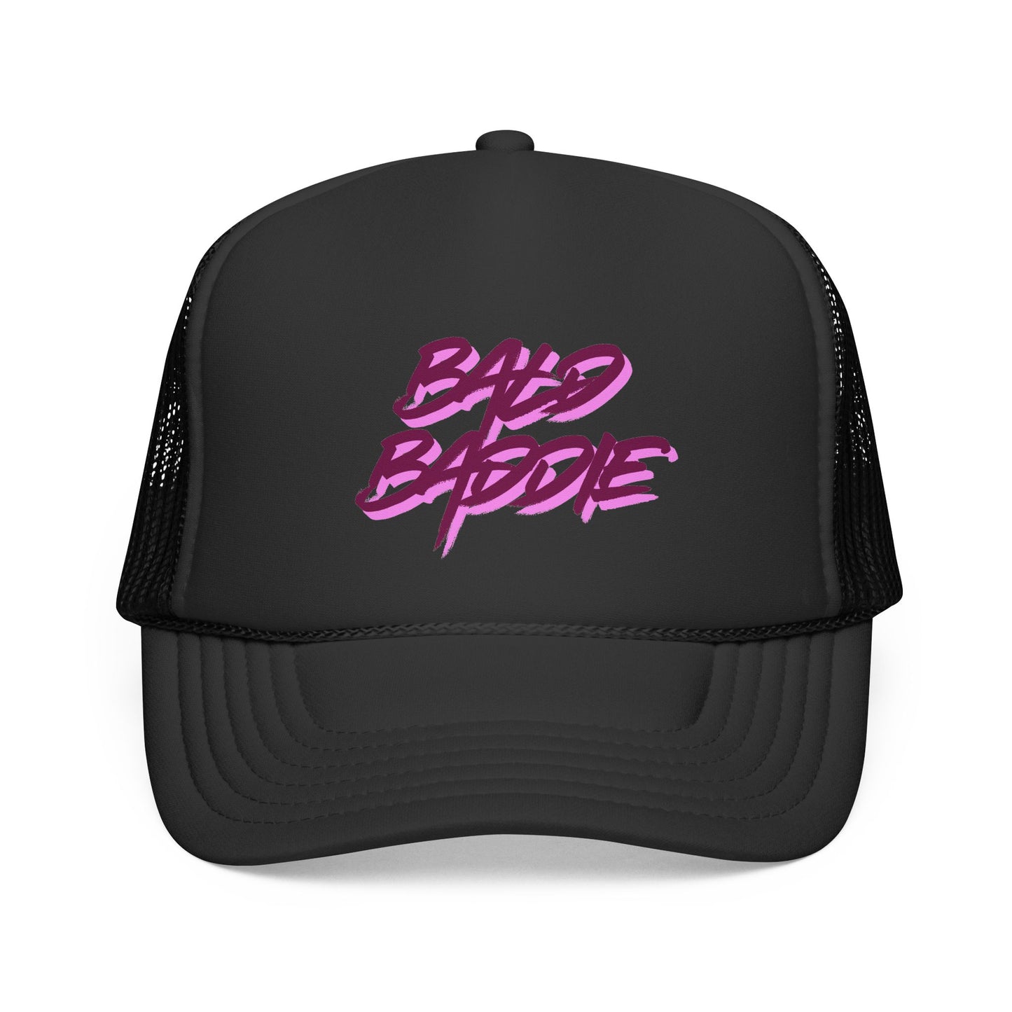Bad Baddie Trucker Cap | Retro Pink Script Mesh Hat